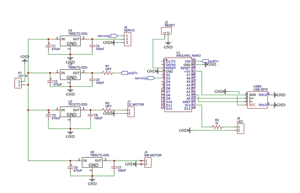 Circuit schematic for Custom-built PCB driller