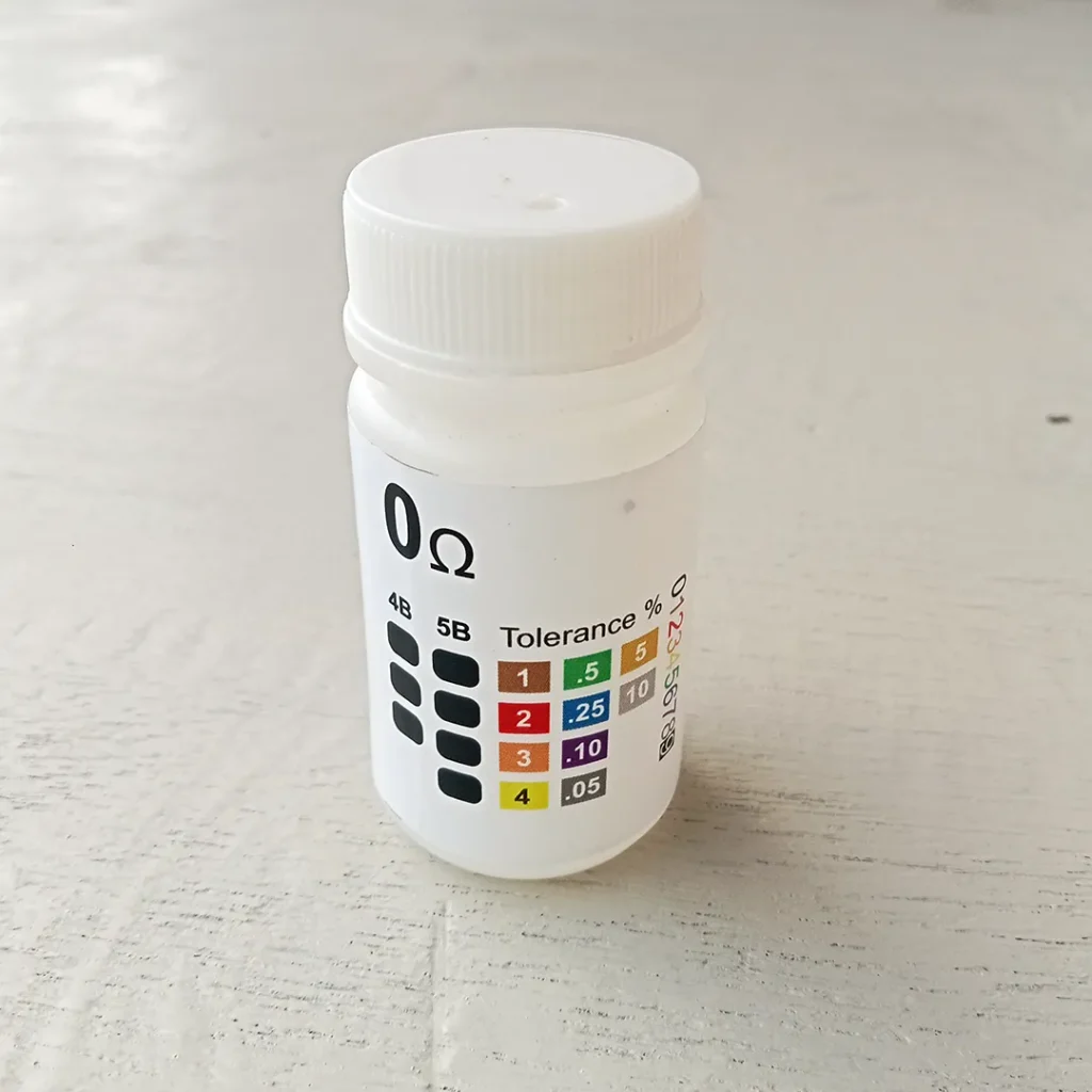Completed resistor dispenser bottle.with resistor color code label