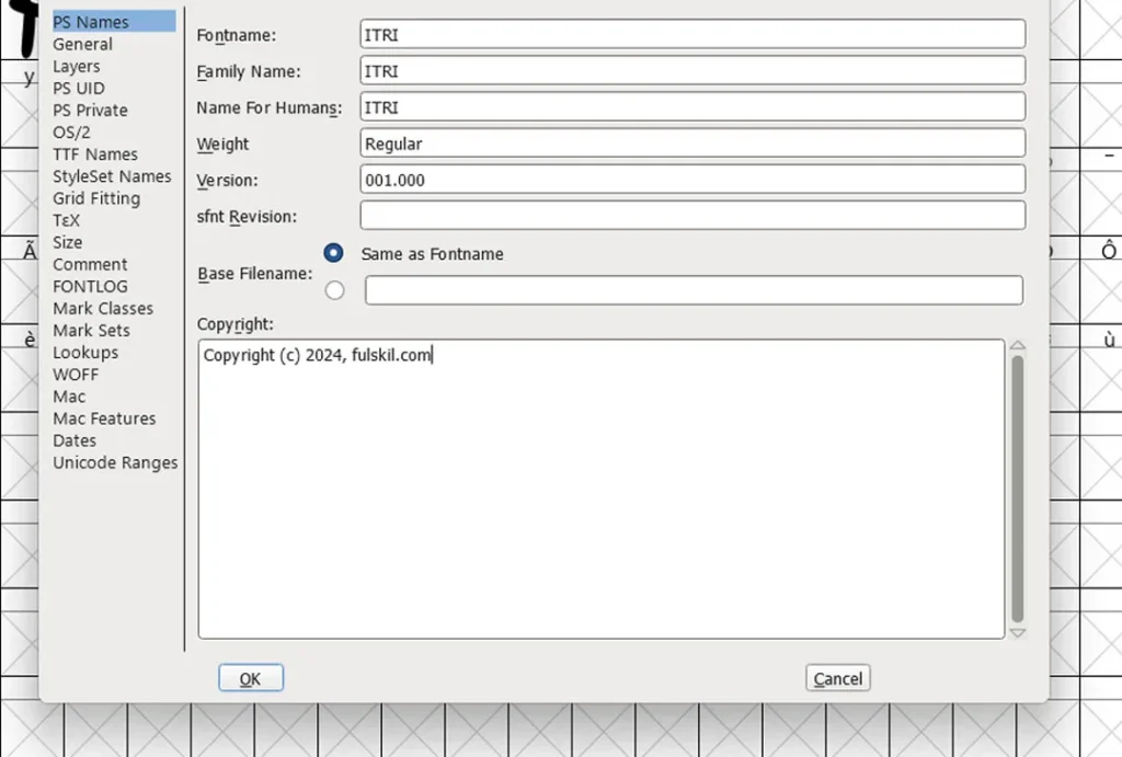 Naming the font 