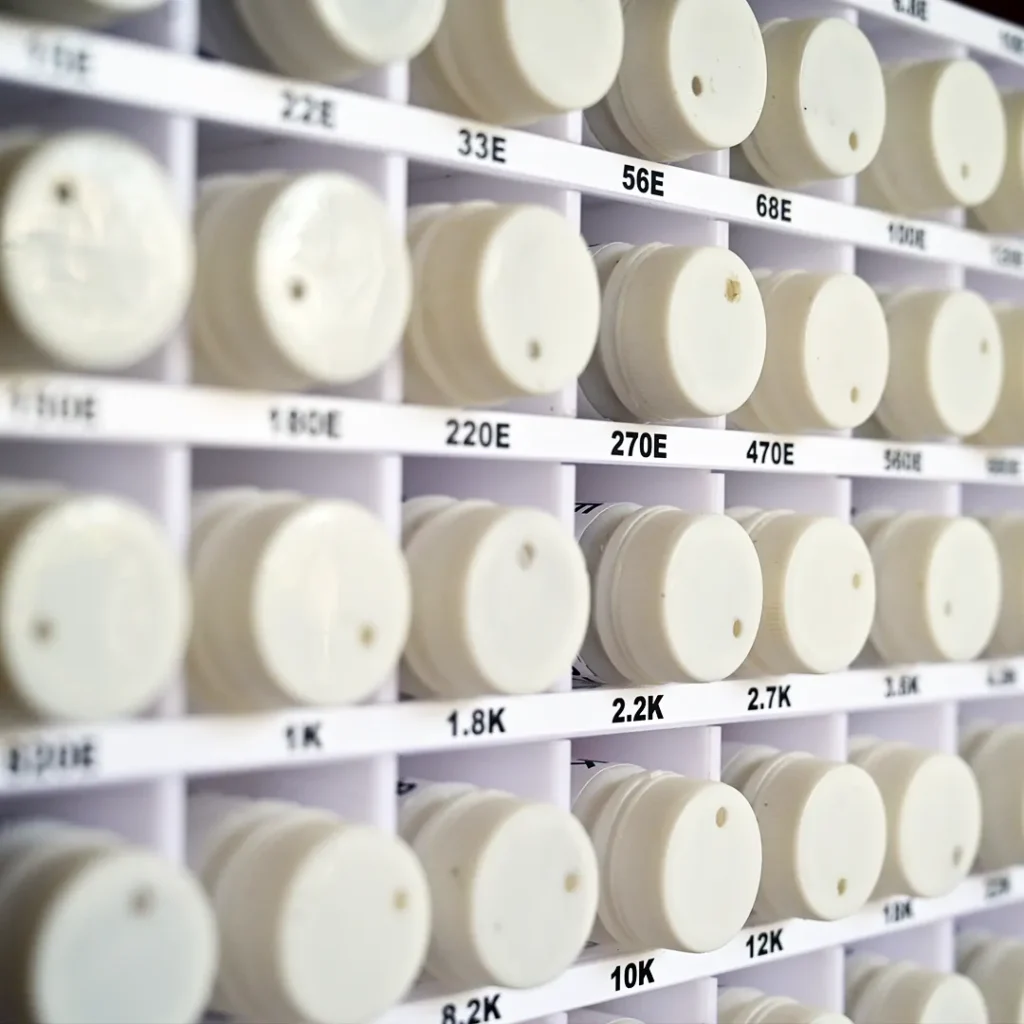 A completed resistor dispense and storage rack closeup