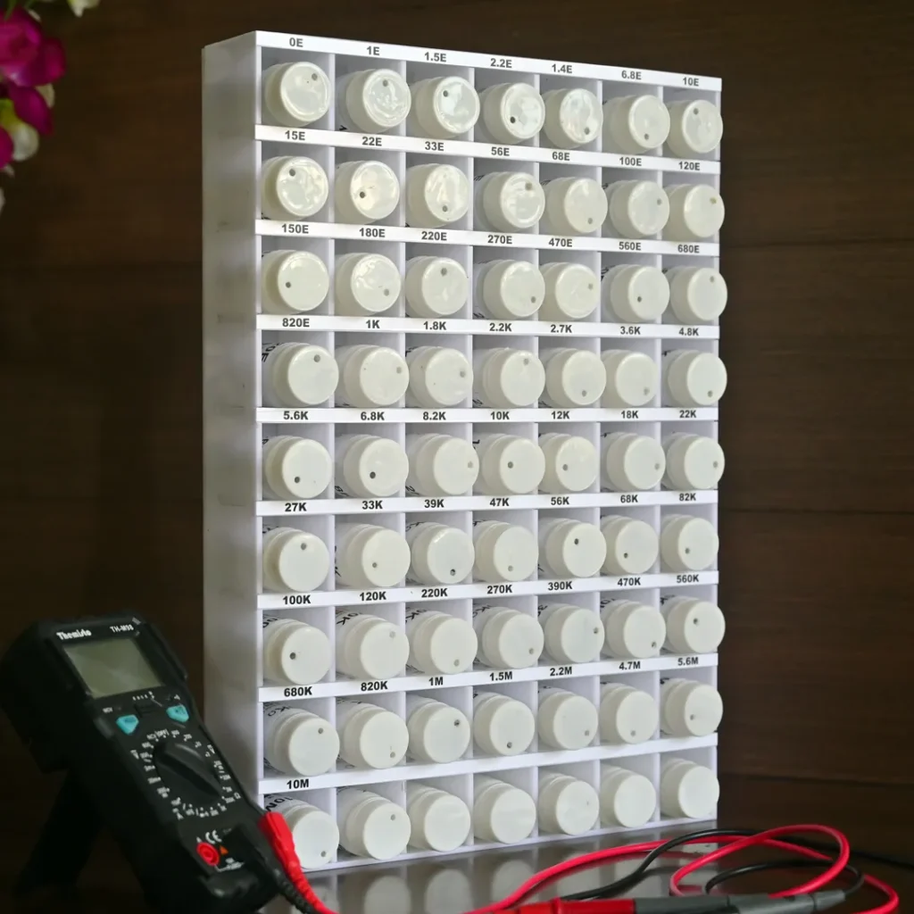 A completed resistor dispense and storage rack 