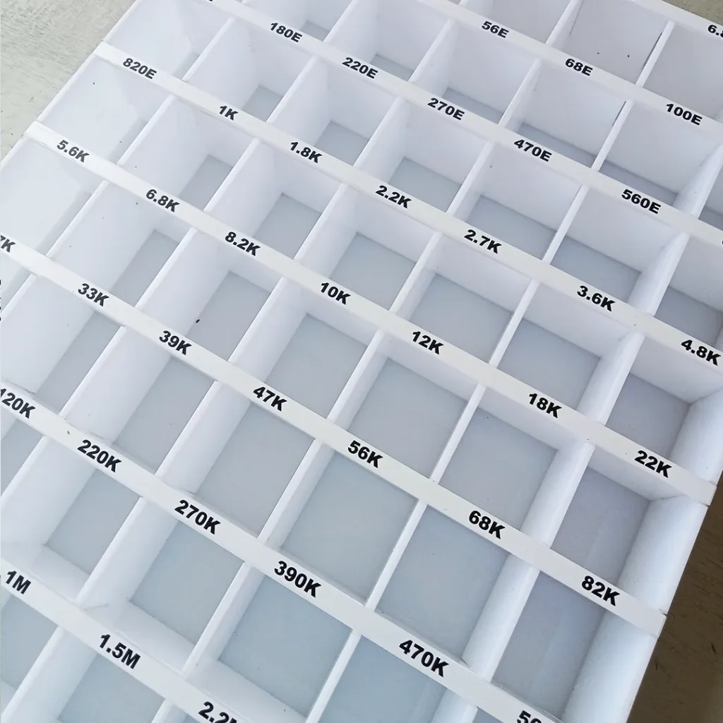 Resistor dispenser bottle rack after applying all the labels