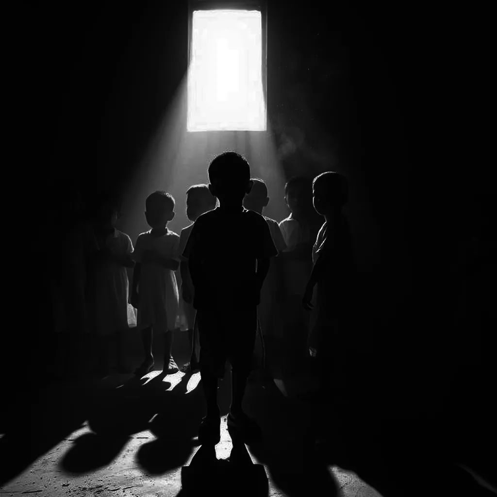 Children standing in a dark room, symbolizing the concept of being born for a life and purpose